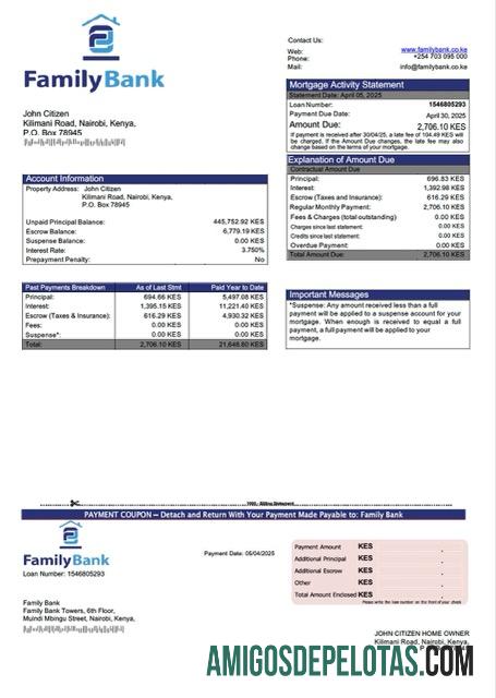 para download Modelo Word e PDF de extrato de hipoteca do Banco da Família do Quênia